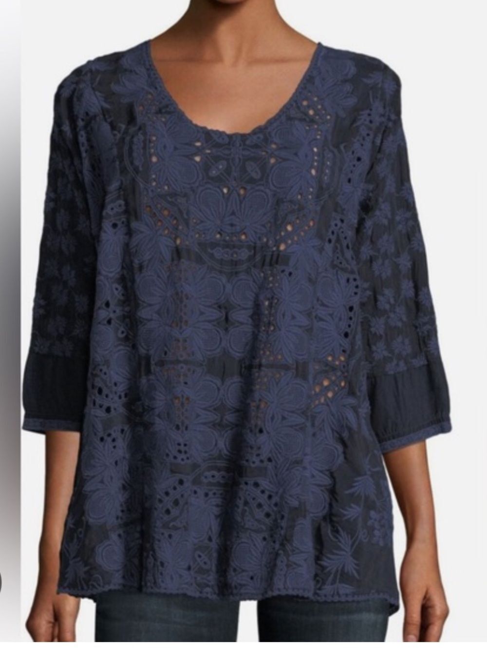Johnny Was navy blue Christina eyelet
